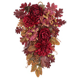 Handmade Fall Teardrop Swag Wreath with Red Hydrangea Peonies Dahlia Decor