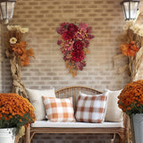 Handmade Fall Teardrop Swag Wreath with Red Hydrangea Peonies Dahlia Decor