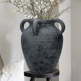 Handmade Terracotta Vintage Ceramic Vase(Gray With Handles)