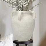 Handmade Terracotta Vintage Ceramic Vase( White With Handles)