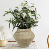 Rustic Ceramic Wide-Belly Flower Vases for Home Decor - Brown