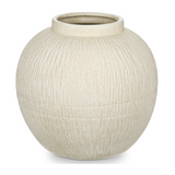 White Wide Belly Round Ceramic Vase Vase with Linear - 9"