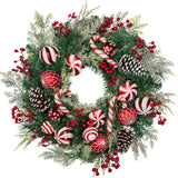 Artificial Norfolk Pine Christmas Wreath with Red Bows & Ball -24"