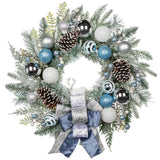 Artificial Norfolk Pine Christmas Wreath with Sliver & White Bows & Ball -24"