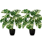17" Artificial Monstera Plant Faux Monstera Deliciosa Plant in Black Pot - 2pcs