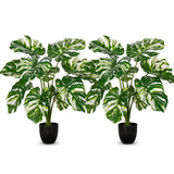 2ft Artificial Monstera Plant Faux Monstera Deliciosa Plant in Black Pot - 2pcs