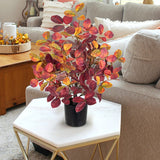 Artificial Fall Small Eucalyptus Tree with Realistic Red Orange Leaves