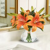 Orange Fall Artificial Tiger Lily Flowers Bouquet with Glass Vase