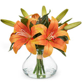 Orange Fall Artificial Tiger Lily Flowers Bouquet with Glass Vase