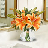 Fall Artificial Tiger Lily Flowers Bouquet with Glass Vase