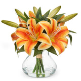 Fall Artificial Tiger Lily Flowers Bouquet with Glass Vase