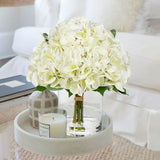 Artificial Hydrangea Flowers with Vase Latex Water for Home Decor - White