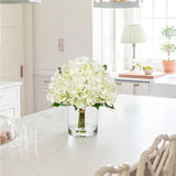 Artificial Hydrangea Flowers with Vase Latex Water for Home Decor - White
