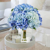 Artificial Hydrangea Flowers with Vase Latex Water for Home Decor - Blue