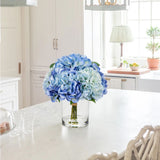 Artificial Hydrangea Flowers with Vase Latex Water for Home Decor - Blue