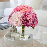 Artificial Hydrangea Flowers with Vase Latex Water for Home Decor - Pink