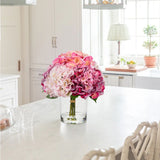 Artificial Hydrangea Flowers with Vase Latex Water for Home Decor - Pink