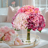 Artificial Hydrangea Flowers with Vase Latex Water for Home Decor - Pink