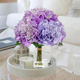 Artificial Hydrangea Flowers with Vase Latex Water for Home Decor - Purple