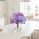 Artificial Hydrangea Flowers with Vase Latex Water for Home Decor - Purple