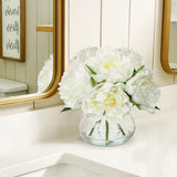 Artificial Peonies Silk Flowers with Faux Water Vase - White