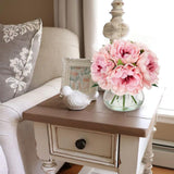 Artificial Peonies Silk Flowers Bouquet with Faux Water Vase - Pink