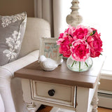 Artificial Peonies Silk Flowers Bouquet with Faux Water Vase -Red