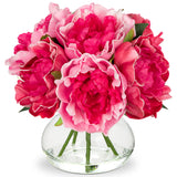 Artificial Peonies Silk Flowers Bouquet with Faux Water Vase -Red