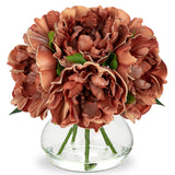 Artificial Peonies Silk Flowers Bouquet with Faux Water Vase -Coffee