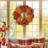 Artificial Fall Peony Wreath with Maple Leaves & Berries for Front Door – 24"