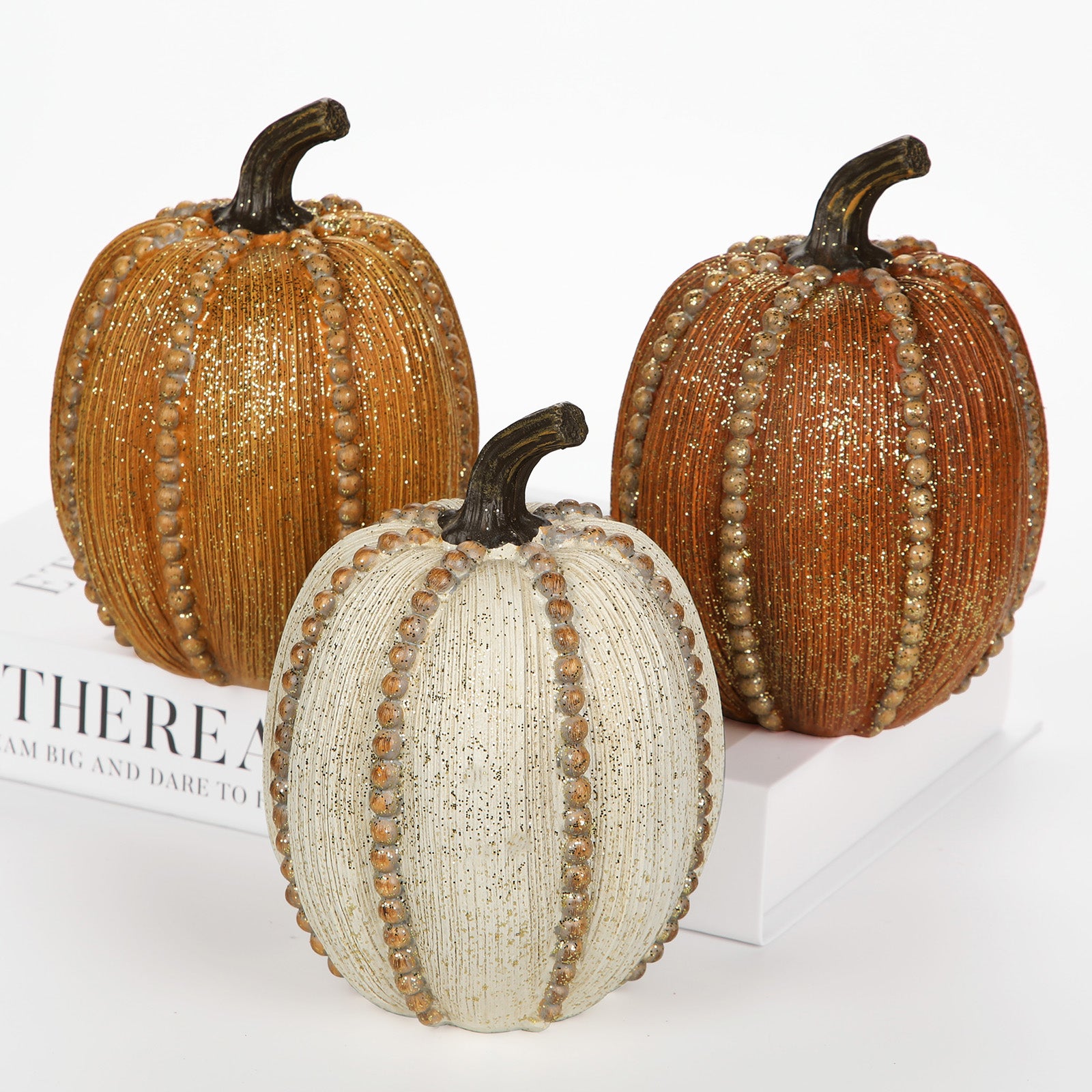 Fall Woven Resin Pumpkins Decorative for Home Thanksgiving Harvest Halloween - 3 Pack