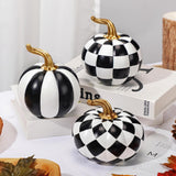 Halloween Black and White Resin Pumpkins  with Striped Designs for Autumn Decor