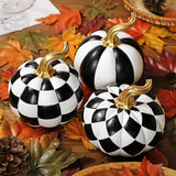 Halloween Black and White Resin Pumpkins  with Striped Designs for Autumn Decor