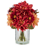 Artificial Dahlia & Mum Silk Flowers with Vase for Home Office