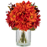 Artificial Dahlia & Mum Silk Flowers with Vase for Home Office