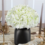 White Artificial Hydrangea Silk Flowers Potted with Black Ceramic Vase