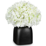 White Artificial Hydrangea Silk Flowers Potted with Black Ceramic Vase