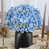 Blue Artificial Hydrangea Silk Flowers Potted with Black Ceramic Vase