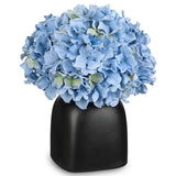 Blue Artificial Hydrangea Silk Flowers Potted with Black Ceramic Vase
