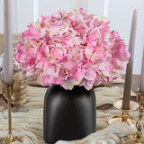 Pink Artificial Hydrangea Silk Flowers Potted with Black Ceramic Vase