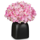 Pink Artificial Hydrangea Silk Flowers Potted with Black Ceramic Vase