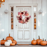 Pink Fall Artificial Pumpkins Wreaths with Velvet Pumpkins Eucalyptus for Home Decor