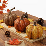 Fall Woven Resin Pumpkins Decorative for Home Thanksgiving Harvest Halloween - 3 Pack