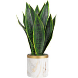 16" Artificial Snake Sansevieria Plant Potted with White Ceramic Pot