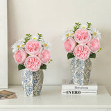 Hot Pink Artificial Peonies Silk Peony & Daisies Flowers with Stems - 15.3"