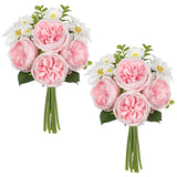 Hot Pink Artificial Peonies Silk Peony & Daisies Flowers with Stems - 15.3"