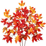32" Red Artificial Fall Maple Leaf Stems Branches - 3pcs