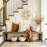 White Fall Artificial Pumpkins Wreaths with Velvet Pumpkins Eucalyptus for Home Decor