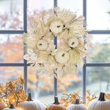 White Fall Artificial Pumpkins Wreaths with Velvet Pumpkins Eucalyptus for Home Decor