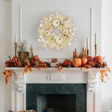 White Fall Artificial Pumpkins Wreaths with Velvet Pumpkins Eucalyptus for Home Decor